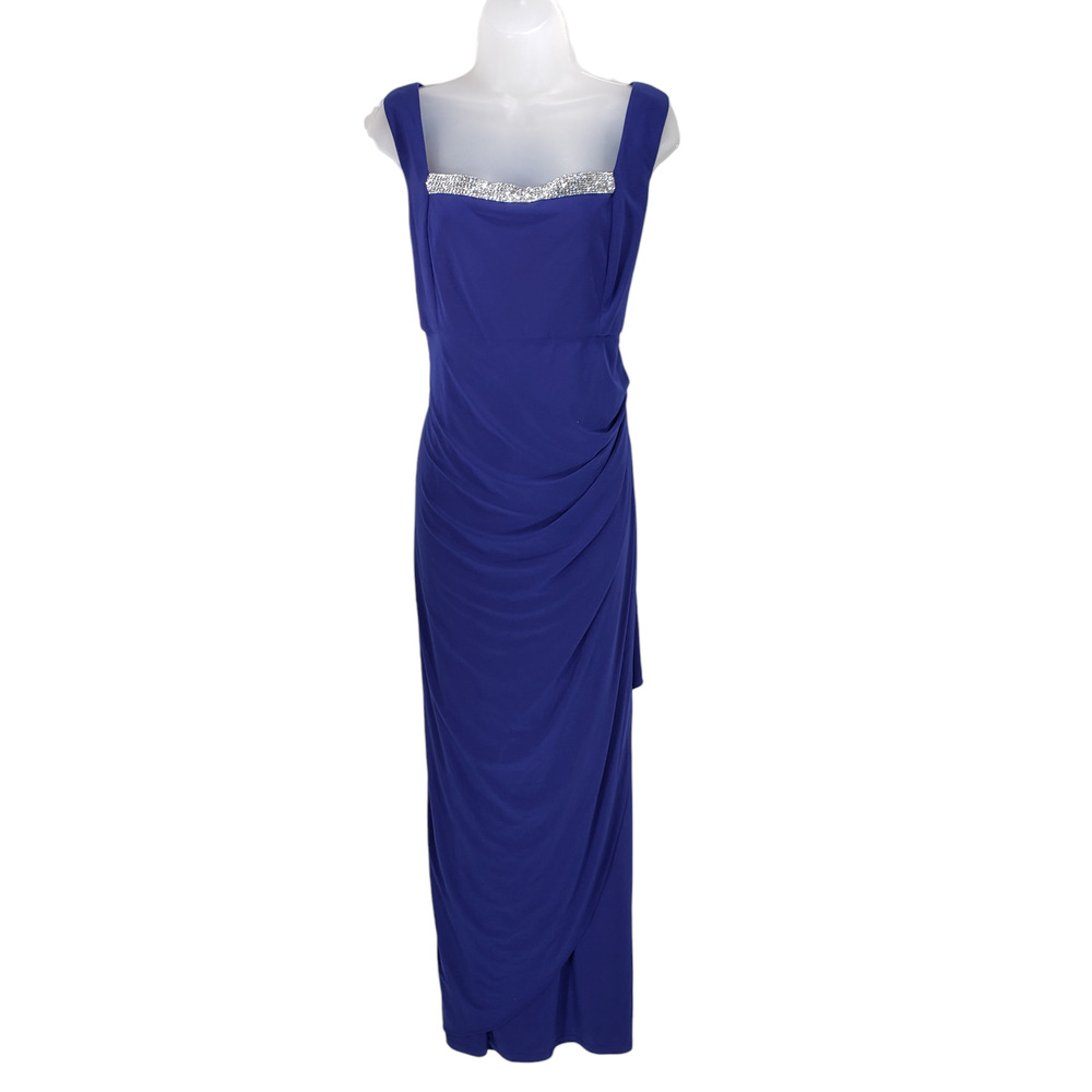 R&M Richards Maxi Dress 18 Women Blue Square Neck Sleeveless Embellished Formal - Picture 2 of 12